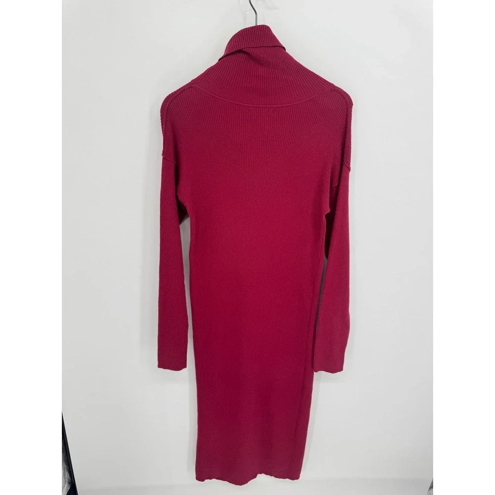 Stitchdrop Sweater Dress Womens S Magenta Ribbed Turtleneck Midi Office Bodycon